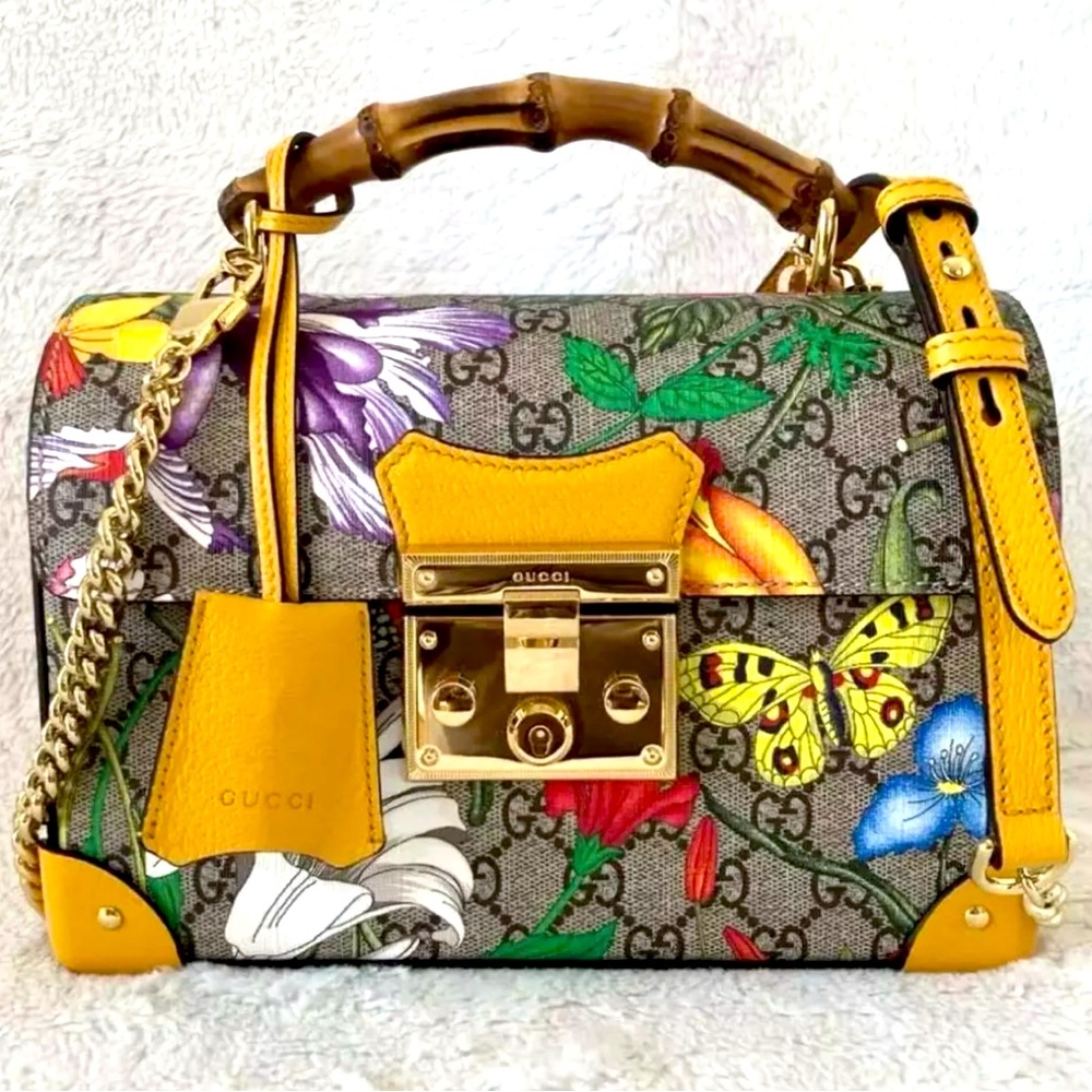 💎 Rare GUCCI GG Flora Padlock Bamboo Multicolor Limited Edition 100% Authentic!